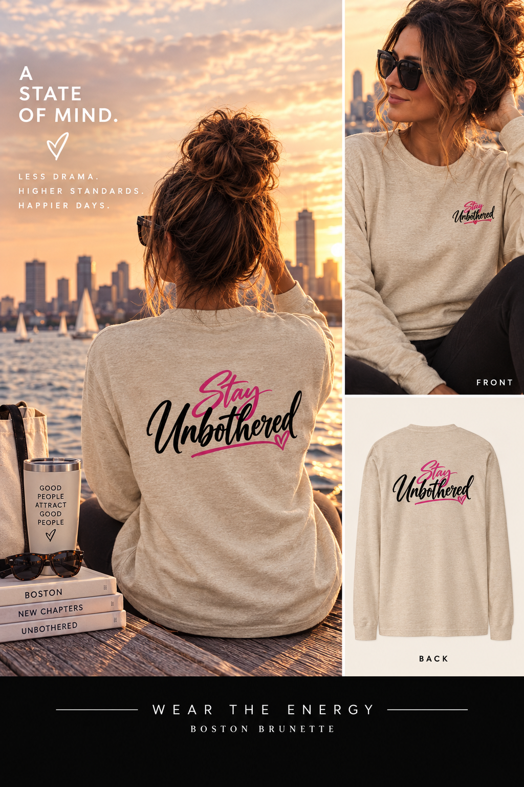 Champagne Stay Unbothered long sleeve promo graphic