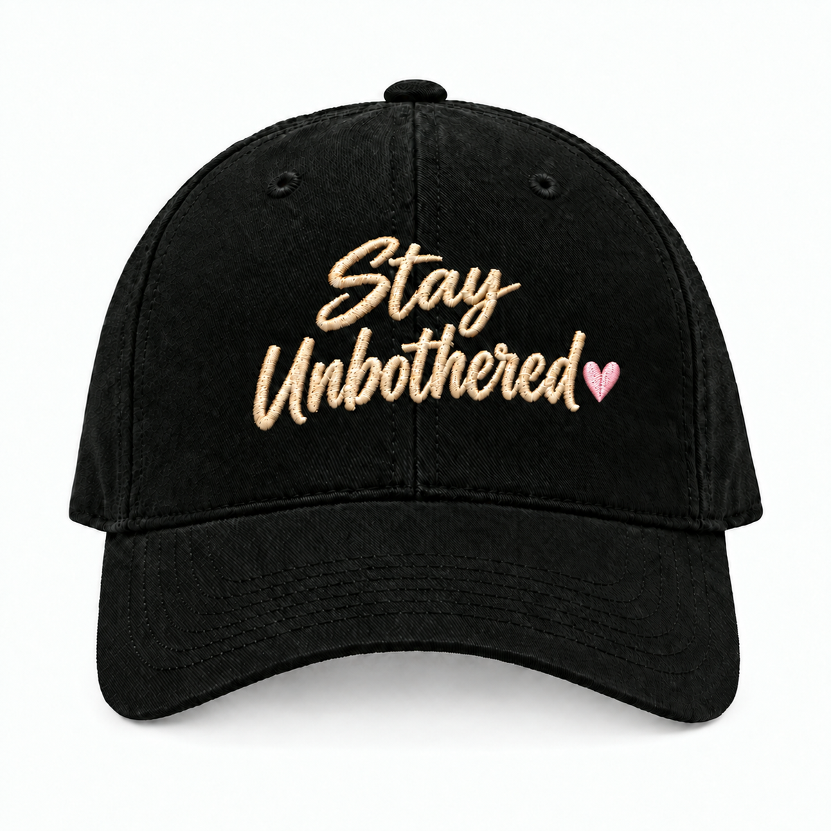 Stay Unbothered black baseball hat with champagne embroidery