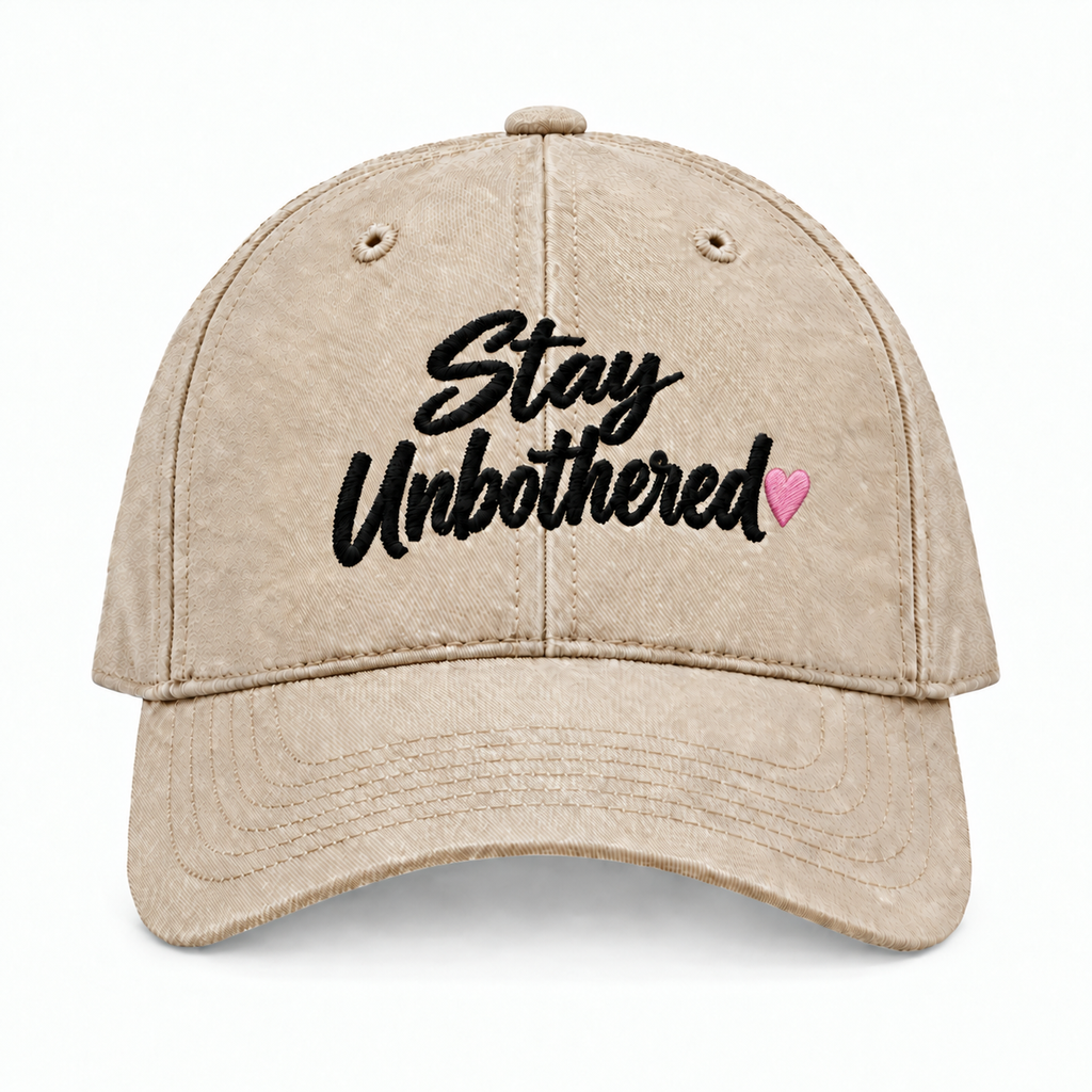 Stay Unbothered champagne baseball hat with black embroidery