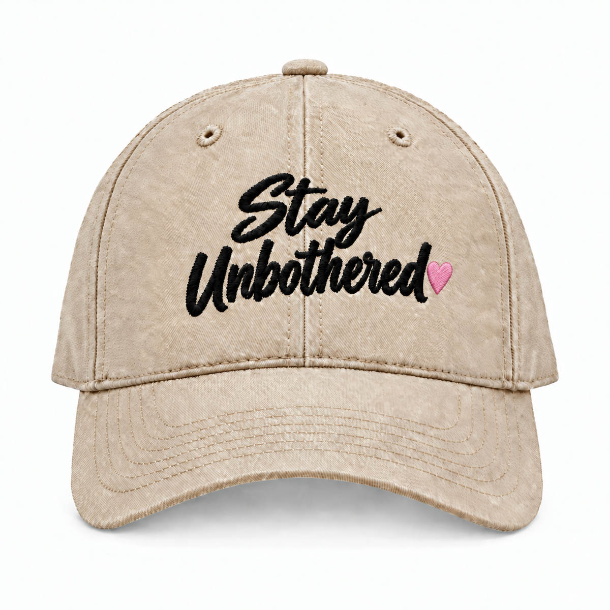 Stay Unbothered champagne baseball hat with black embroidery
