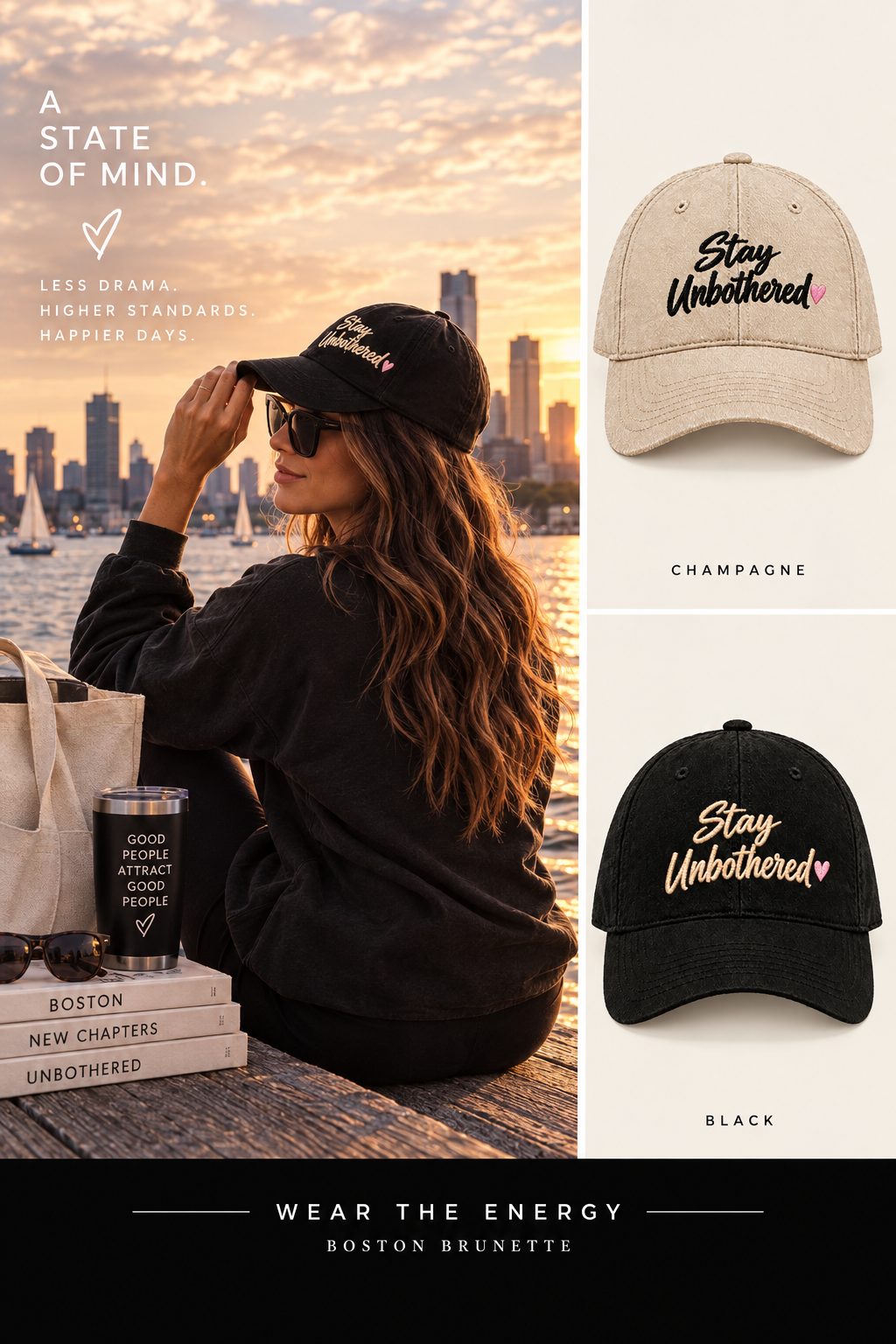 Stay Unbothered baseball hat promo graphic